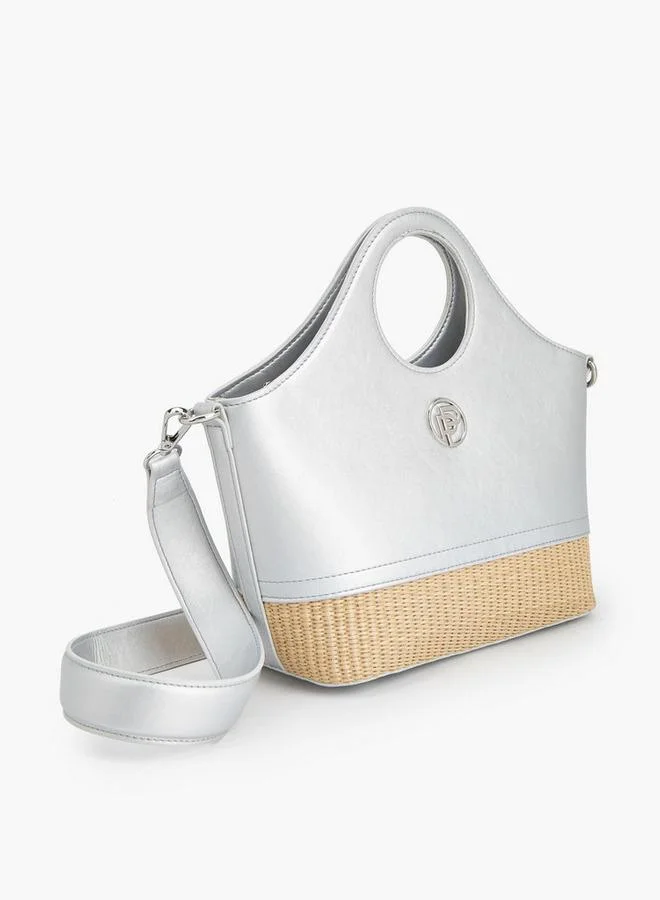 Peppermint SILVER Textured Tote Bag With Zip Closure for Women | Best Price UAE